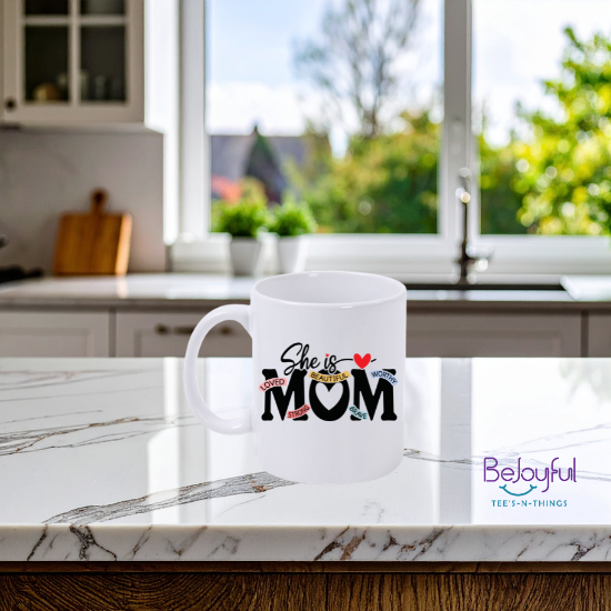She Is Mom Mug – Inspirational Mom Coffee Cup | Loved Beautiful Worthy Strong Brave Gift for Mom | Mother’s Day Mug
