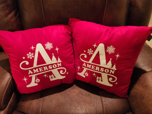 Christmas Split Letter Monogram Pillows